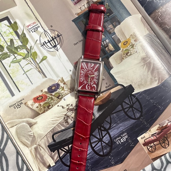 Andre Francois Quartz Red Croc Band Watch - Picture 2 of 7